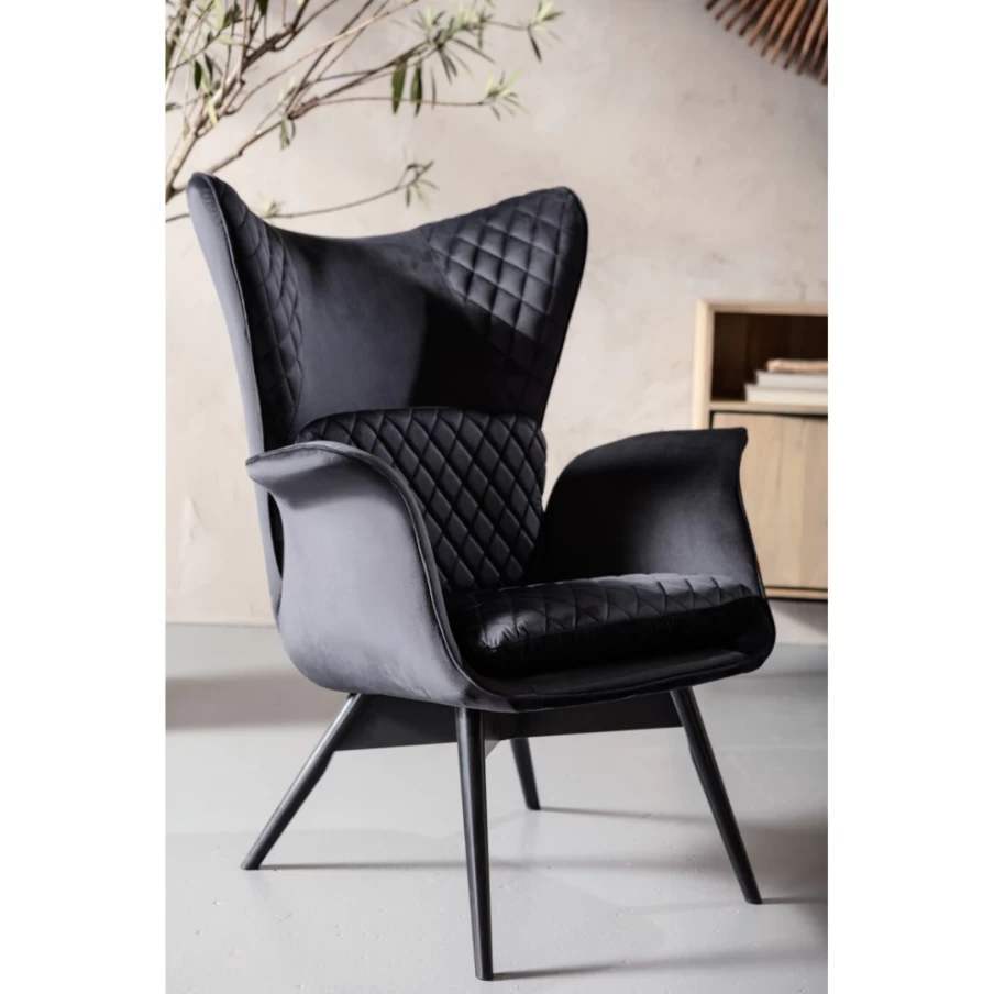 "KARE Design Tudor Velvet Armchair in Black – Luxurious Modern Lounge Chair"