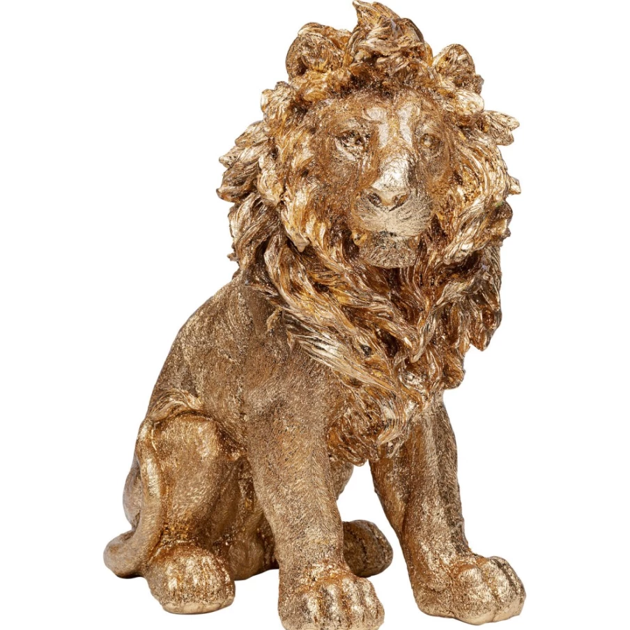 KARE Design Modern Gold Lion Statue - 42cm Decorative Sitting Lion Figurine for Home Decor