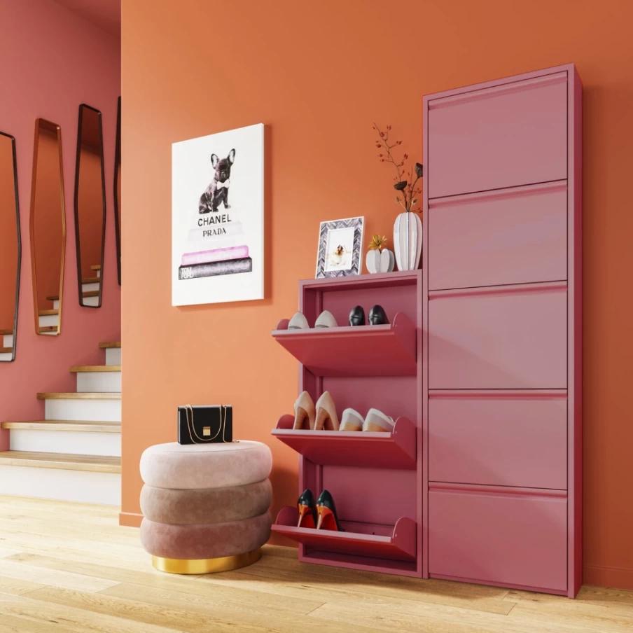 KARE Design Shoe Storage Container Caruso 3 Rose - Modern Shoe Cabinet with Doors