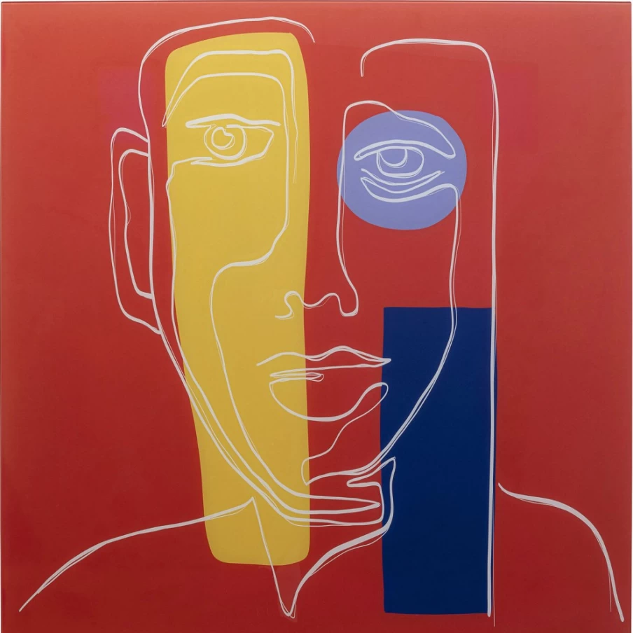 "KARE Design Modern Red Glass Face Art Picture - 100x100cm Wall Decor"