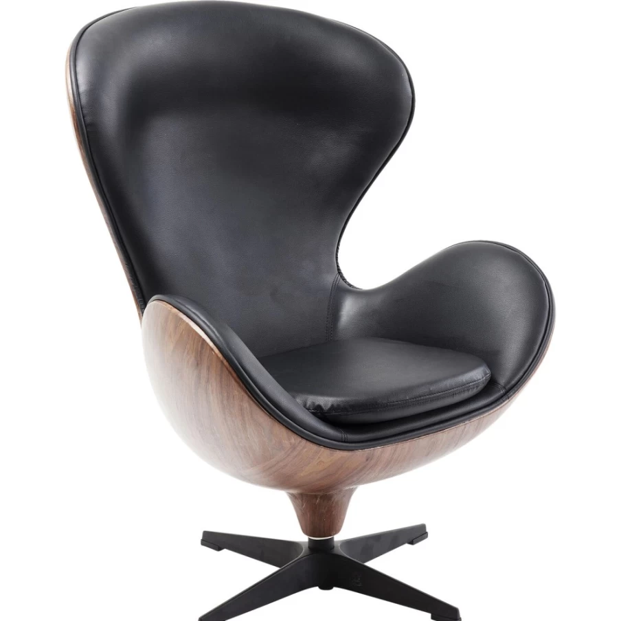 "KARE Design Swivel Lounge Chair in Black Walnut - Modern Rotating Armchair"