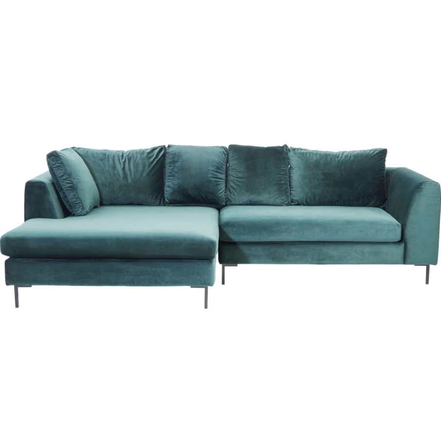 "KARE Design Gianni Dark Green Velvet Left-Facing Corner Sofa with Black Accents"