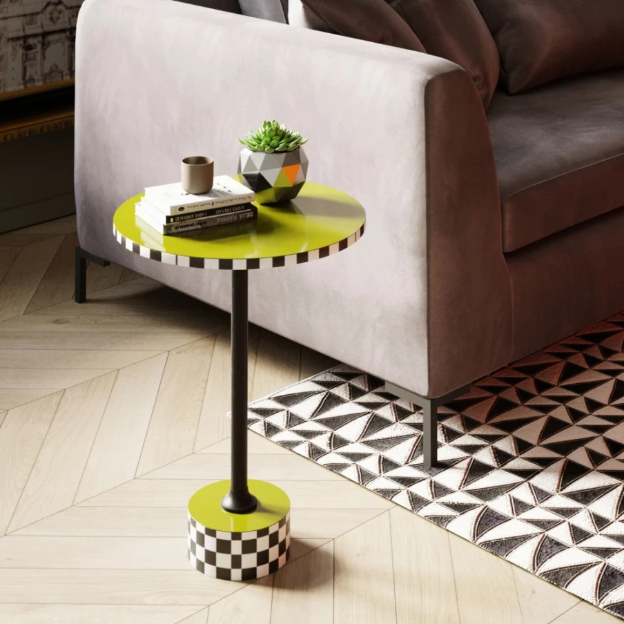 KARE Design Domero Checkers Side Table - Olive, 25cm Modern Accent Table