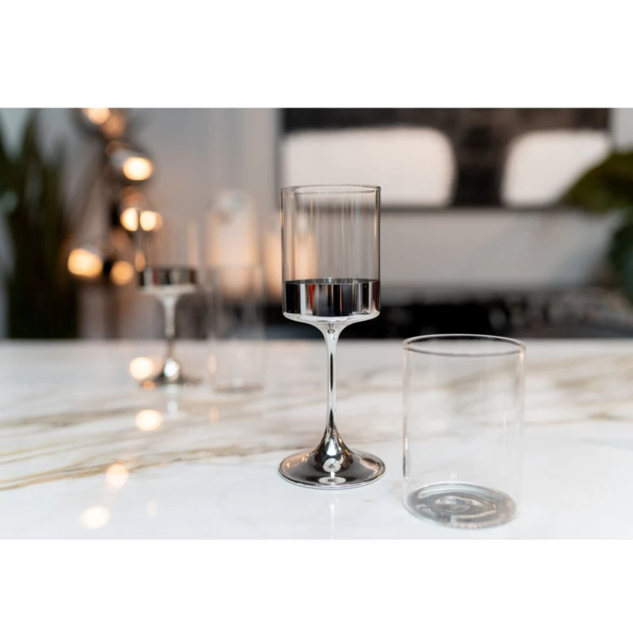 KARE Design Electra Silver Wine Glasses - Modern Elegant Stemware for Fine Dining