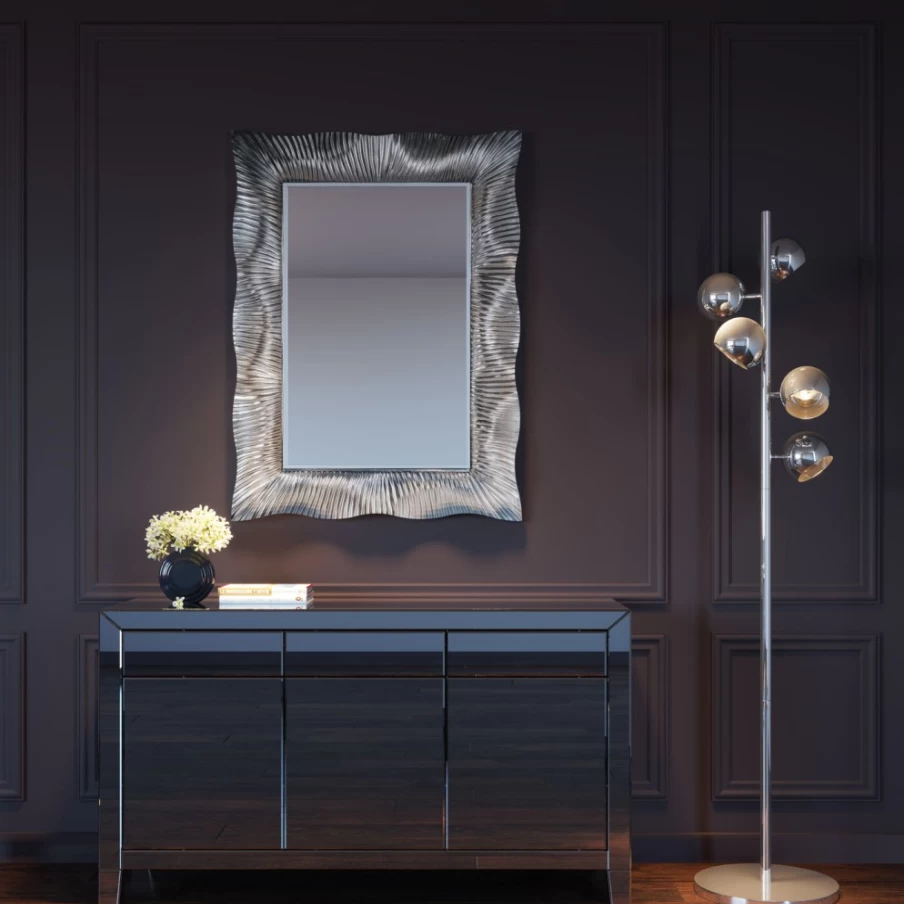 KARE Design Modern Wavy Silver Wall Mirror 94x124 cm - Elegant Decorative Mirror for Living Room & Bedroom