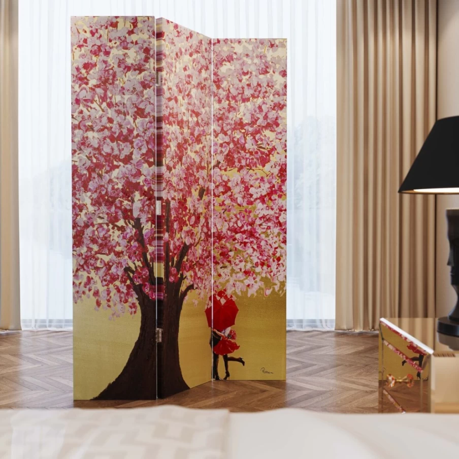 "KARE Design Modern Room Divider - Floral Couple & Flower Boat Pattern, 120x180 cm, Decorative Privacy Screen"