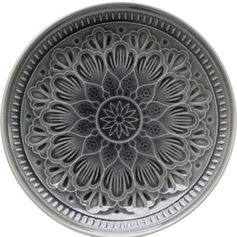 KARE Design Sicilian Mandala Grey Decorative Plate 21cm Handcrafted Ceramic Art