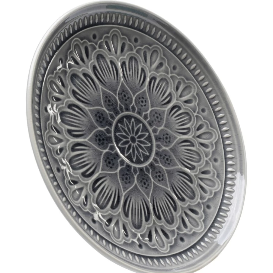 KARE Design Sicilian Mandala Grey Decorative Plate 21cm Handcrafted Ceramic Art