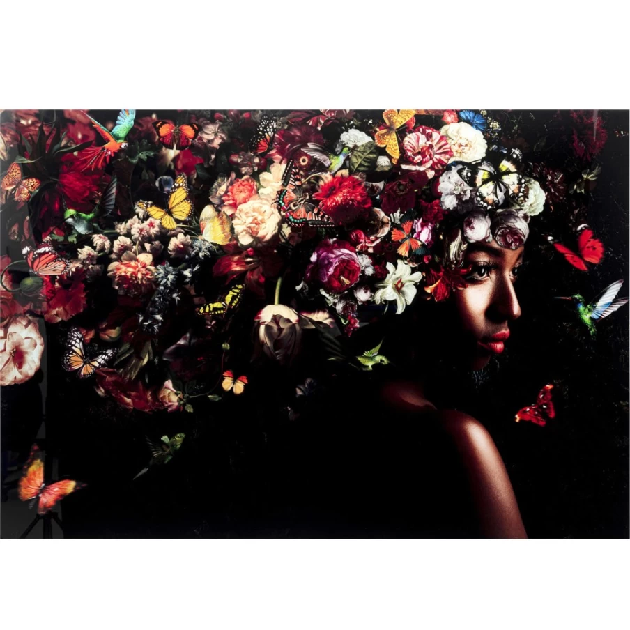 KARE Design Modern Floral Glass Wall Art - 150x100cm Elegant Flower Shoulder View Picture for Home Decor