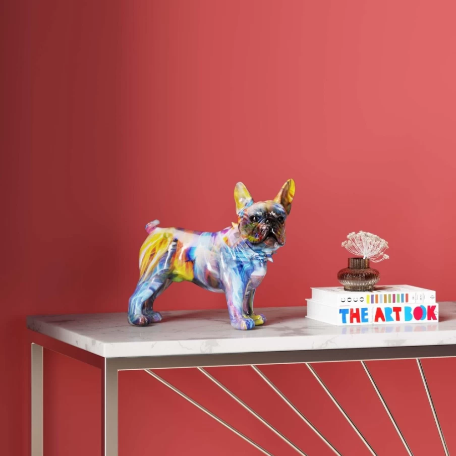 KARE Design Colorful Frenchie Dog Deco Figurine - 24cm Handmade Sculpture, Modern Home Decor Gift