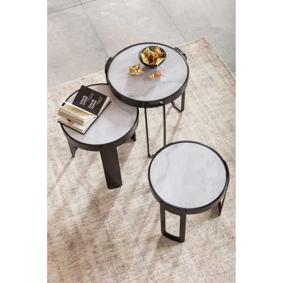 KARE Design Modern Black Perelli Coffee Table Set of 3 - Stylish Living Room Furniture