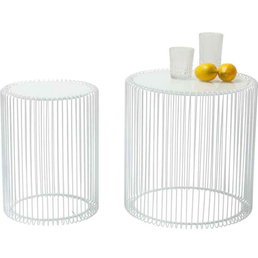 KARE Design Modern White Wire Side Table Set of 2 - 44cm Oval Accent Tables for Living Room