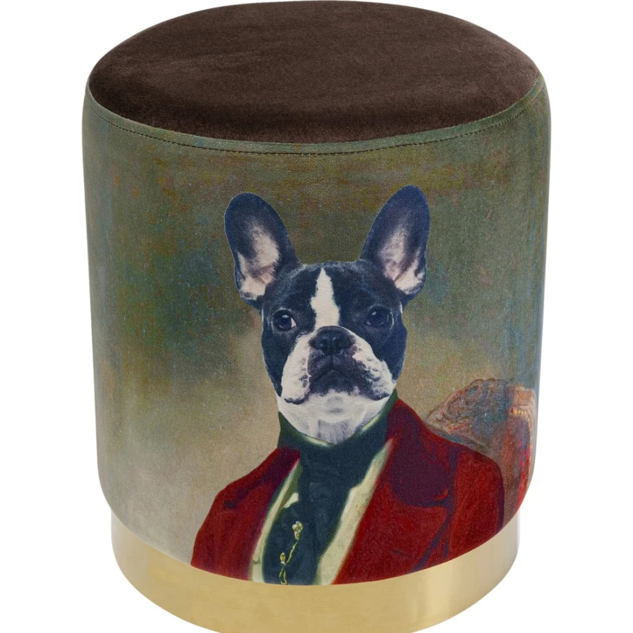 KARE Design Cherry Wood Stool with Brass Dog Decor - 32cm Modern Bar Stool