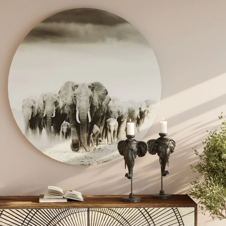 "KARE Design Modern Glass Elephant Wall Art – 120cm Elegant Walking Elephant Picture for Home Decor"