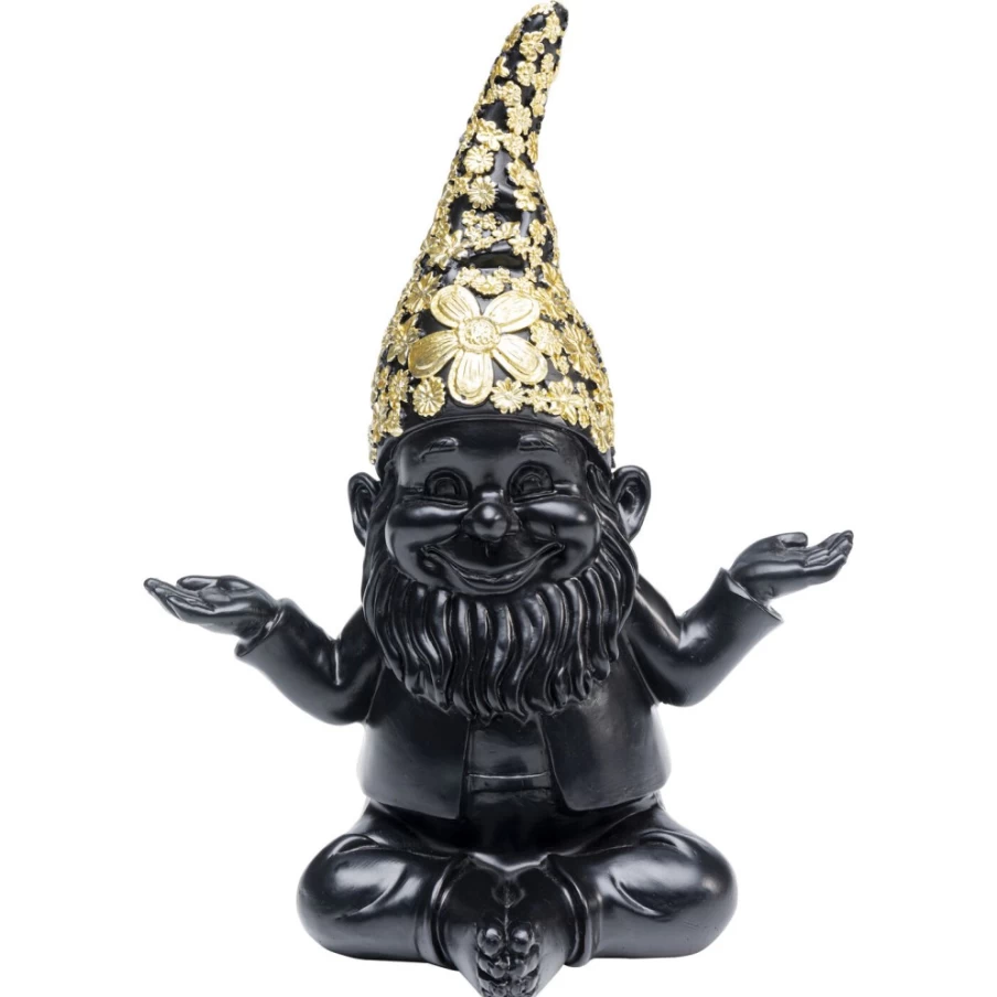 KARE Design Modern Black Gold Meditation Gnome Decor Statue 19cm for Home & Garden