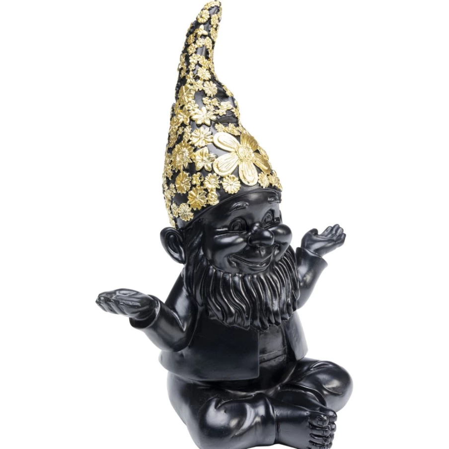 KARE Design Modern Black Gold Meditation Gnome Decor Statue 19cm for Home & Garden