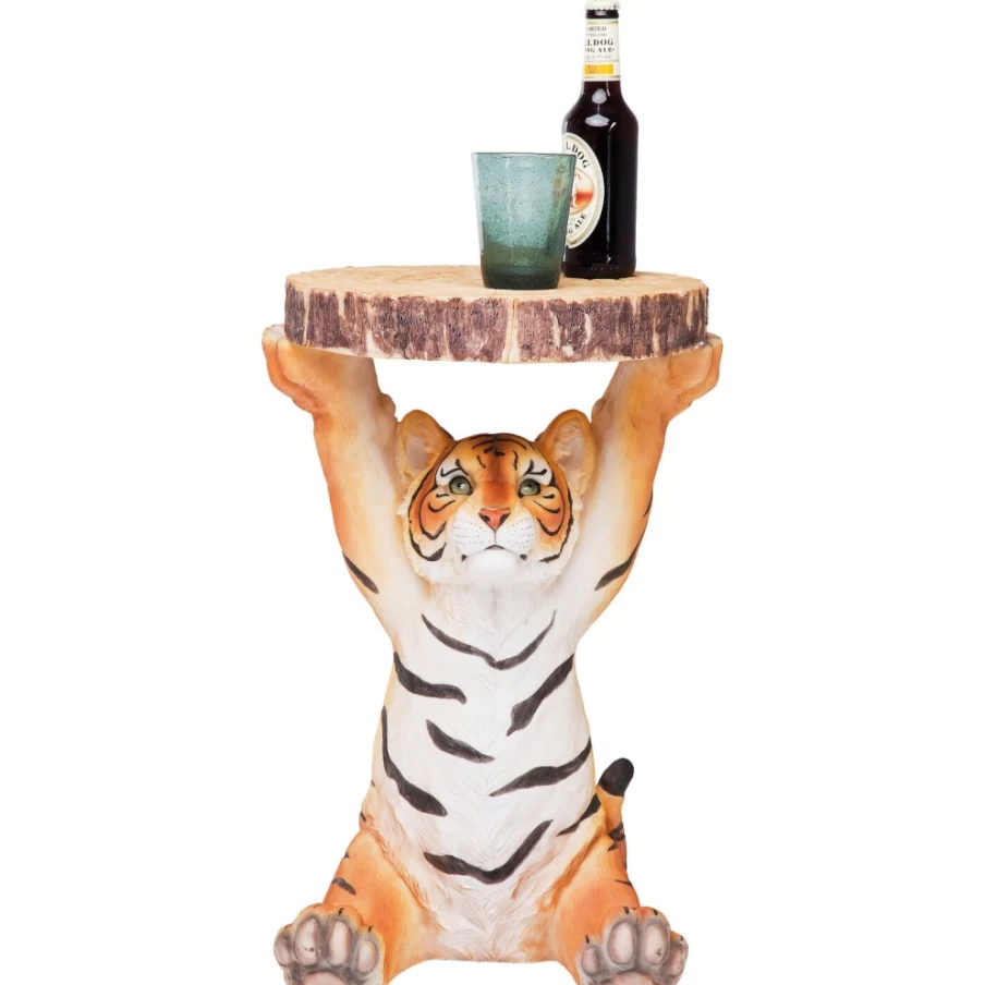 KARE Design Modern Tiger Print Side Table - 35cm Animal Theme Accent Table for Home Decor