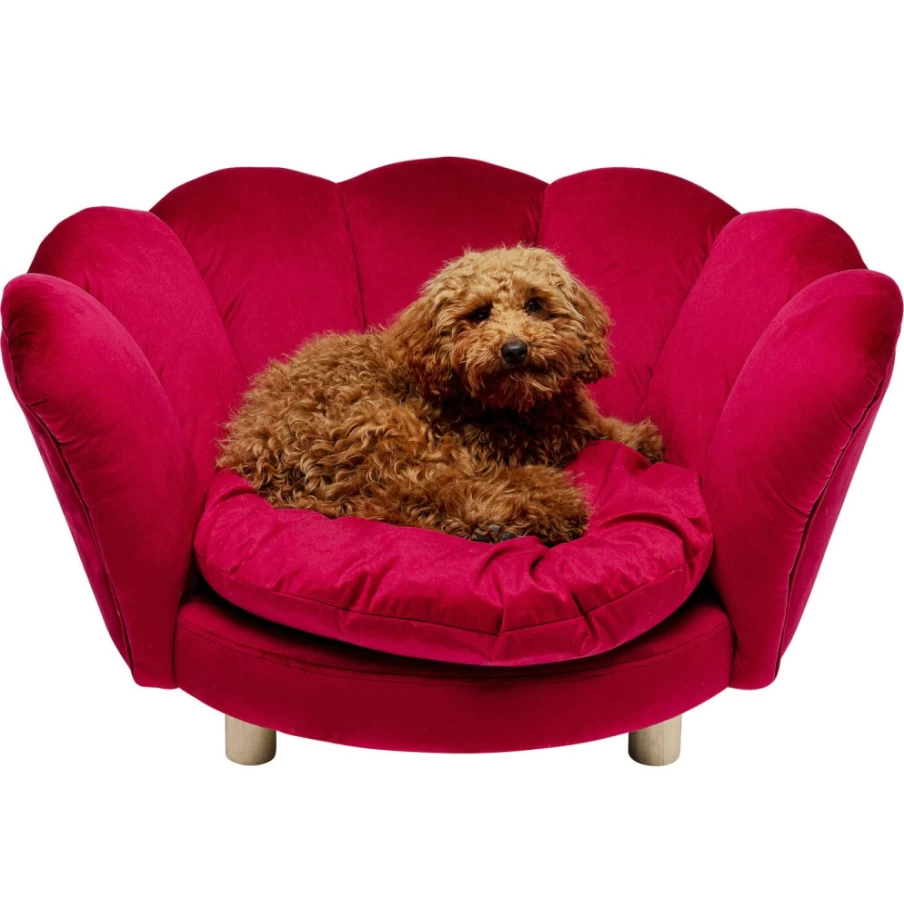 KARE Design Water Lily Pet Bed for Dogs and Cats - Soft Red Cushion with Leaf Design