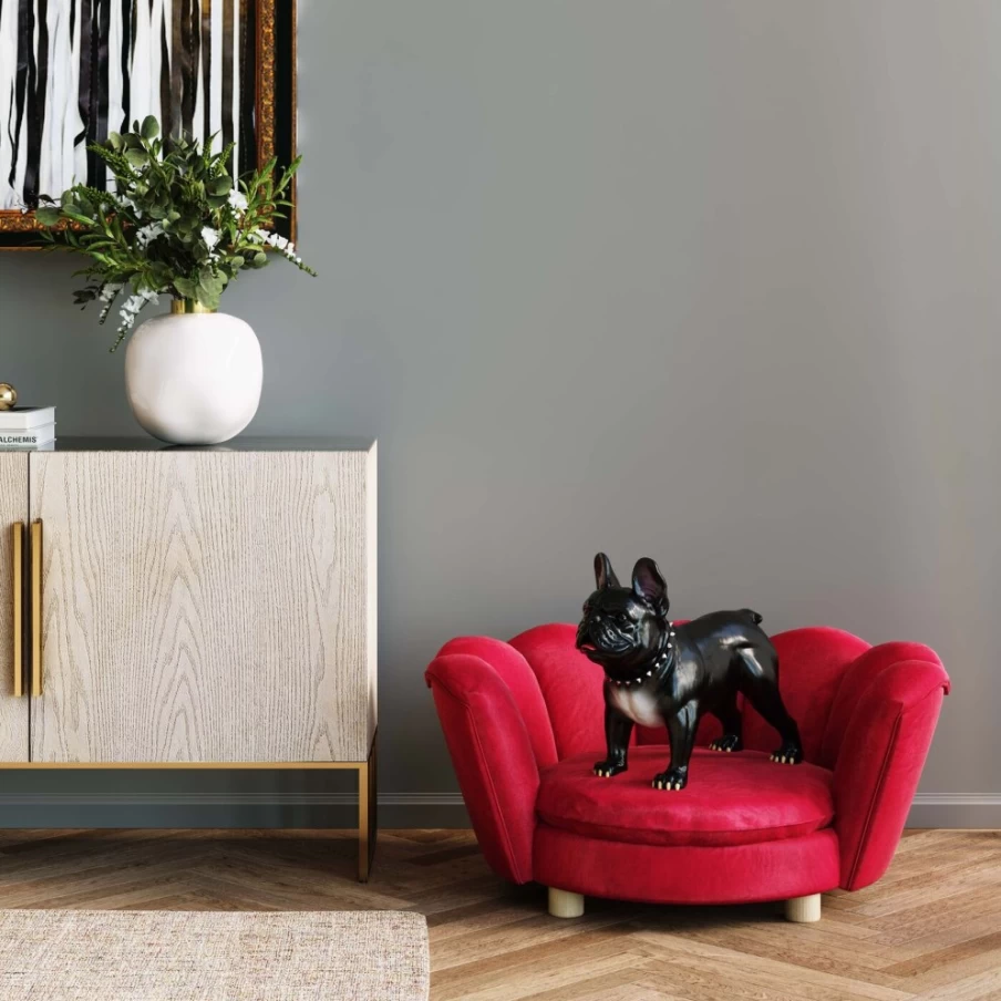 KARE Design Water Lily Pet Bed for Dogs and Cats - Soft Red Cushion with Leaf Design