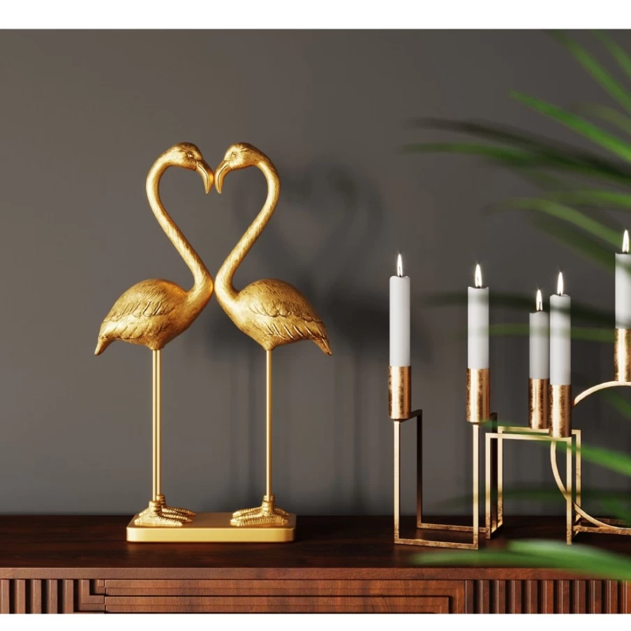 KARE Design Gold Flamingo Love Decorative Figurine - 63cm Tall Modern Home Decor Statue