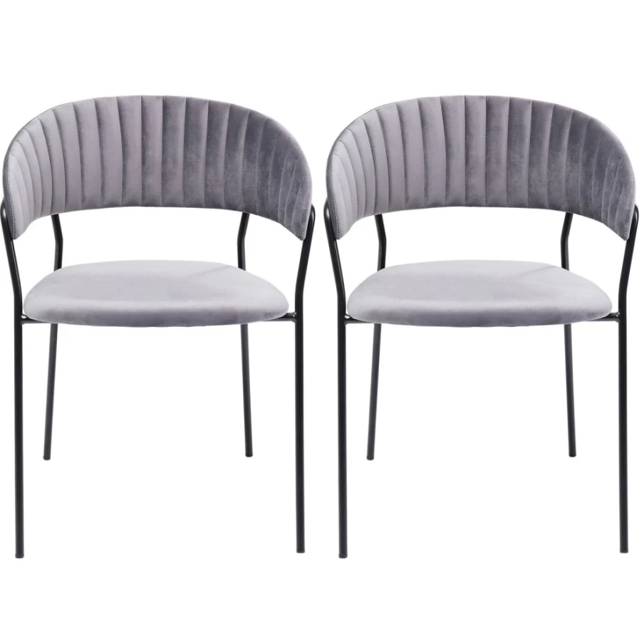KARE Design Belle Velvet Grey Armchair Set of 2 with Armrests – Luxurious Upholstered Living Room Chairs