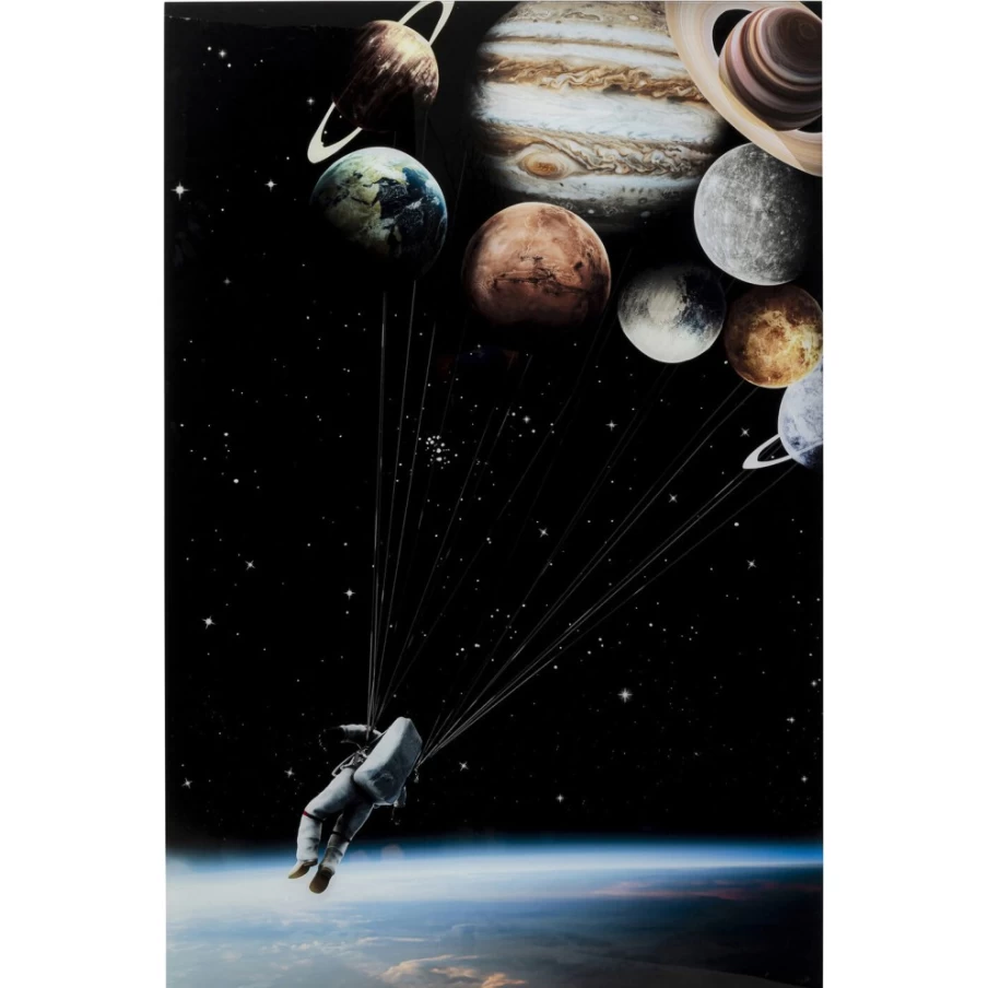 "KARE Design Modern Glass Wall Art - Flying Astronaut Picture 100x150cm Space Decor"