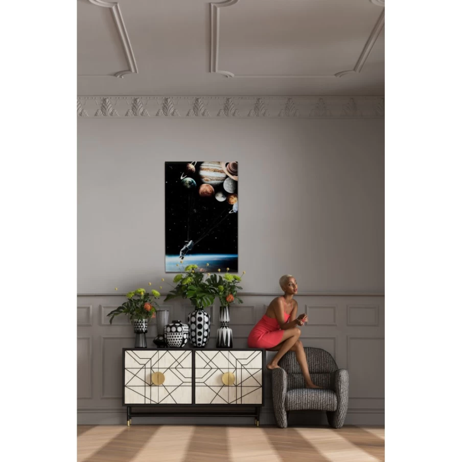 "KARE Design Modern Glass Wall Art - Flying Astronaut Picture 100x150cm Space Decor"