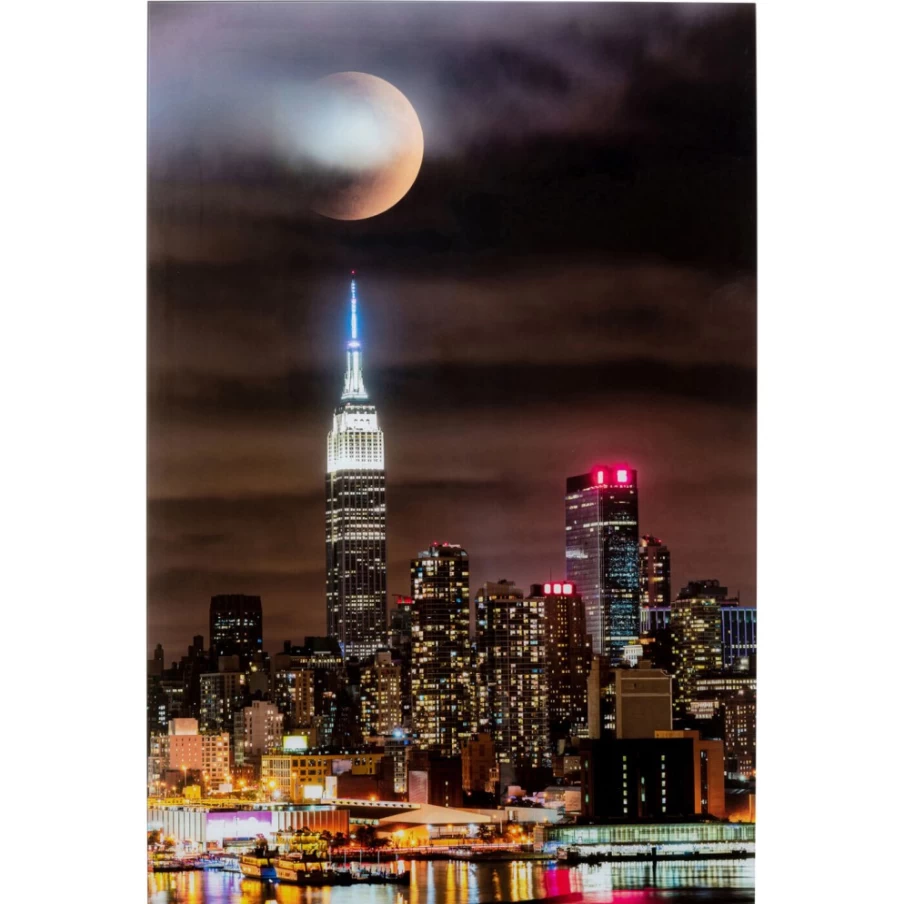 KARE Design Modern Glass Wall Art - Skyline & Moon Landscape Picture 80x120 cm for Home Decor
