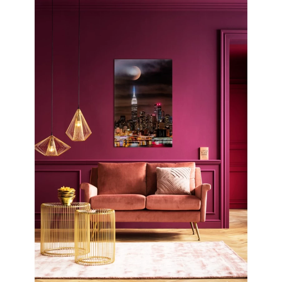 KARE Design Modern Glass Wall Art - Skyline & Moon Landscape Picture 80x120 cm for Home Decor