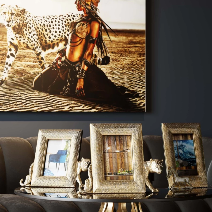 KARE Design Modern Leopard Print Picture Frame 13x18 cm - Stylish Animal Print Photo Frame for Wall or Tabletop Display