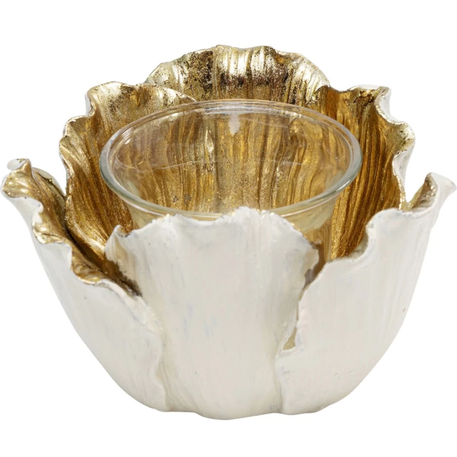 KARE Design Tealight Holder Flower Bloom in Cream & Gold - 10cm Elegant Candle Stand