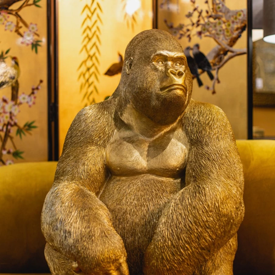 KARE Design XL Gold Gorilla Monkey Decorative Figurine - 76cm Modern Home Statue