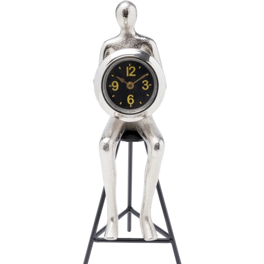 "KARE Design Modern Silver Table Clock with Sitting Man Sculpture - 12x31cm"