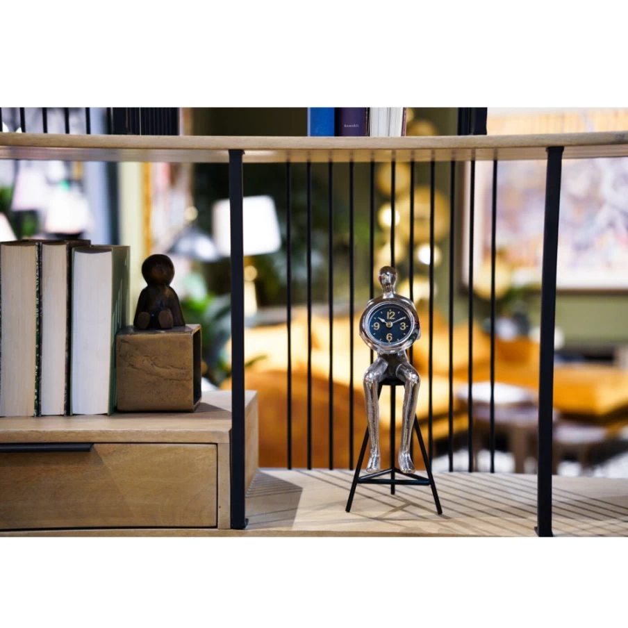 "KARE Design Modern Silver Table Clock with Sitting Man Sculpture - 12x31cm"