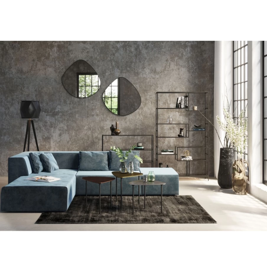KARE Design Modern Left-Facing Corner Sofa in Luxurious Ocean Blue Velvet
