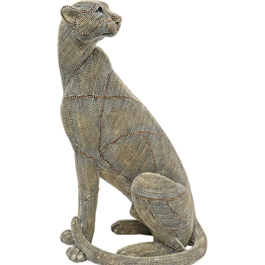 KARE Design Modern Deco Figurine - Elegant Sitting Leopard with Pearls Accent, 42cm Sculpture for Home Decor