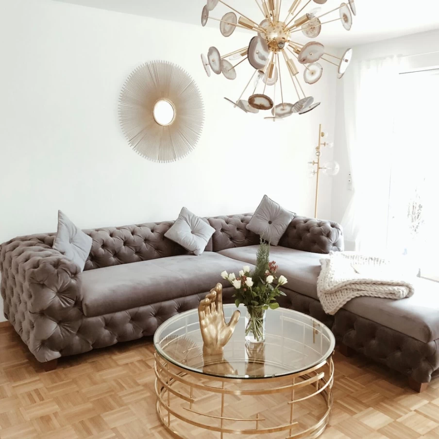 "KARE Design Velvet Grey Corner Sofa - Modern Luxury Desire Collection"