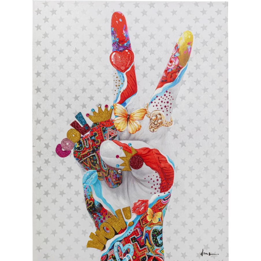 KARE Design Canvas Wall Art Peace Sign Print 90x120 cm Modern Home Decor