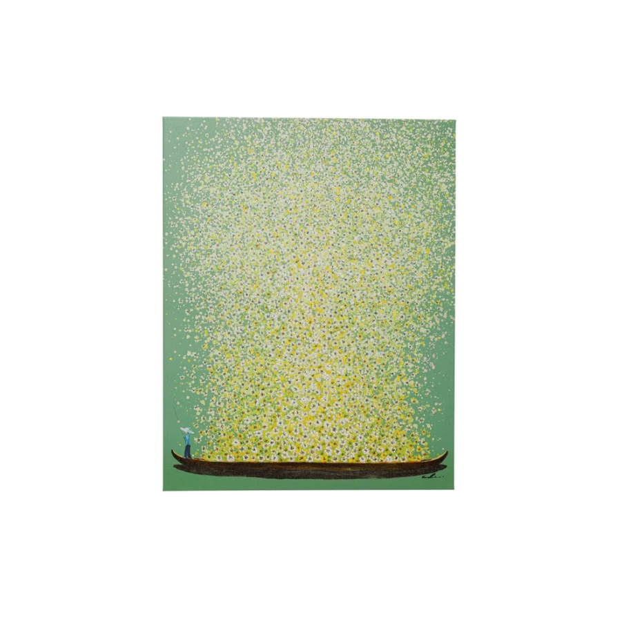 "KARE Design Floral Boat Canvas Art Print - Green & Yellow Landscape Painting 80x100cm Wall Decor"