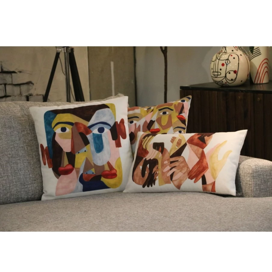 KARE Design Artistic Face Cushion Cover 45x45 cm Decorative Pillow Case Modern Home Decor