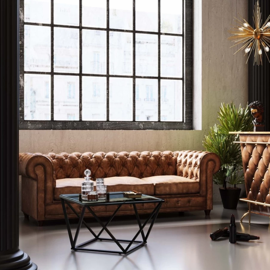 "KARE Design Vintage Oxford 3-Seater Smart Sofa - Classic Leather Living Room Furniture"