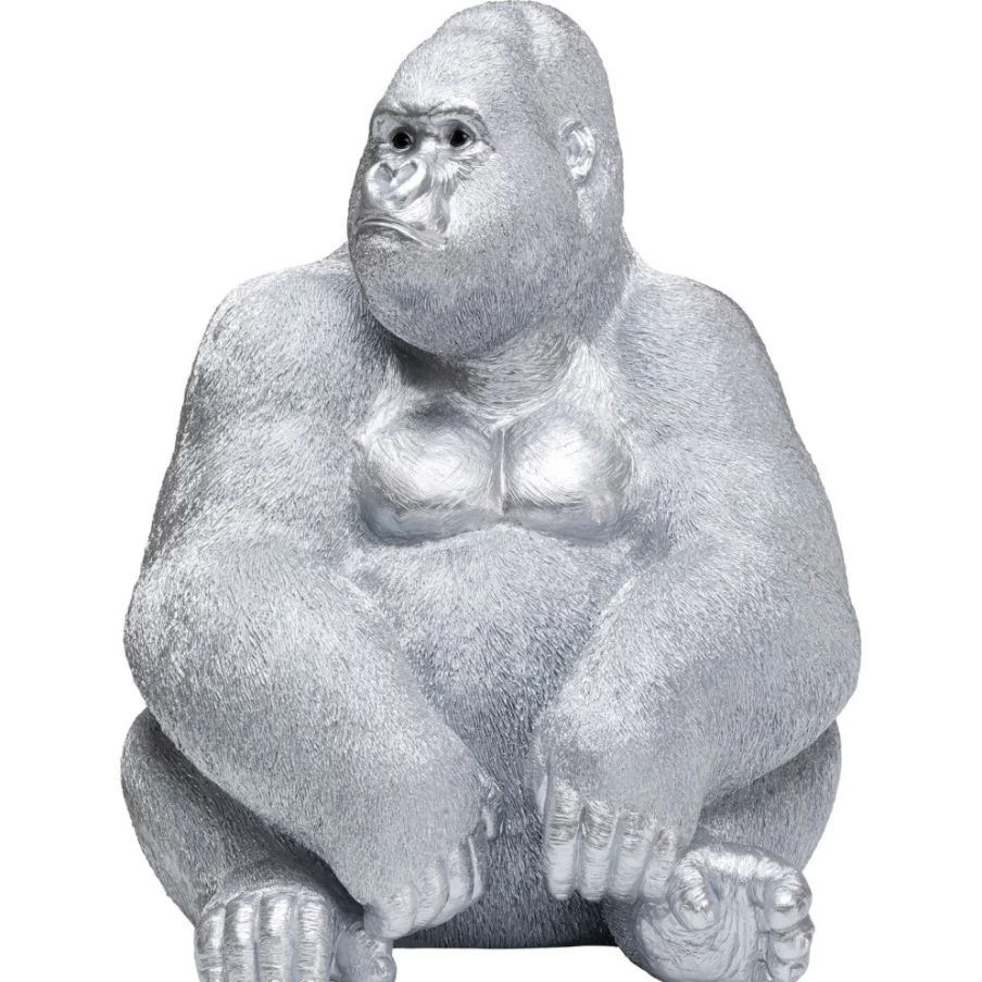 KARE Design Modern Silver Matt Gorilla Monkey Deco Figure - XL Side Table Statue