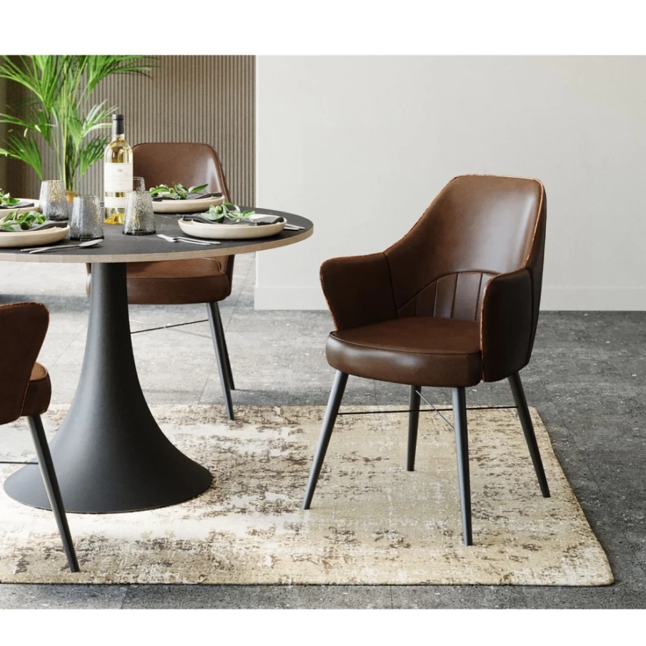 KARE Design Modern Rumba Leather Armchair with Armrests in Rich Brown