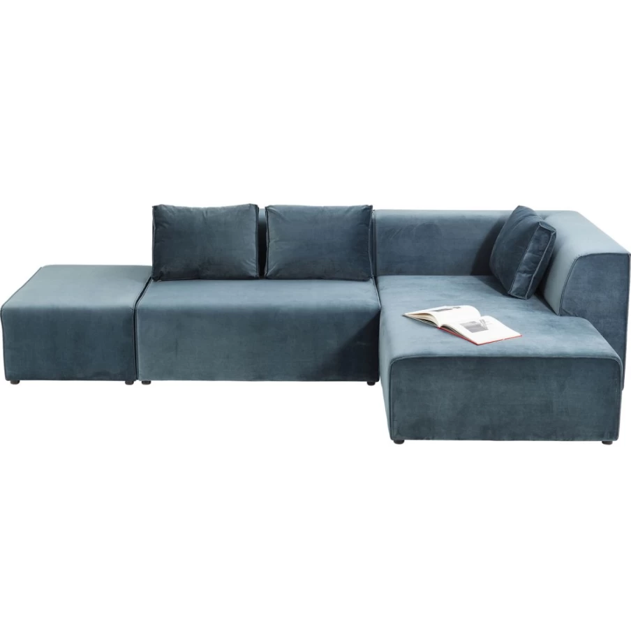 KARE Design Modern Corner Sofa in Luxurious Ocean Blue Velvet - Right Sectional Infinity Model