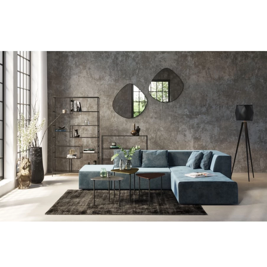 KARE Design Modern Corner Sofa in Luxurious Ocean Blue Velvet - Right Sectional Infinity Model