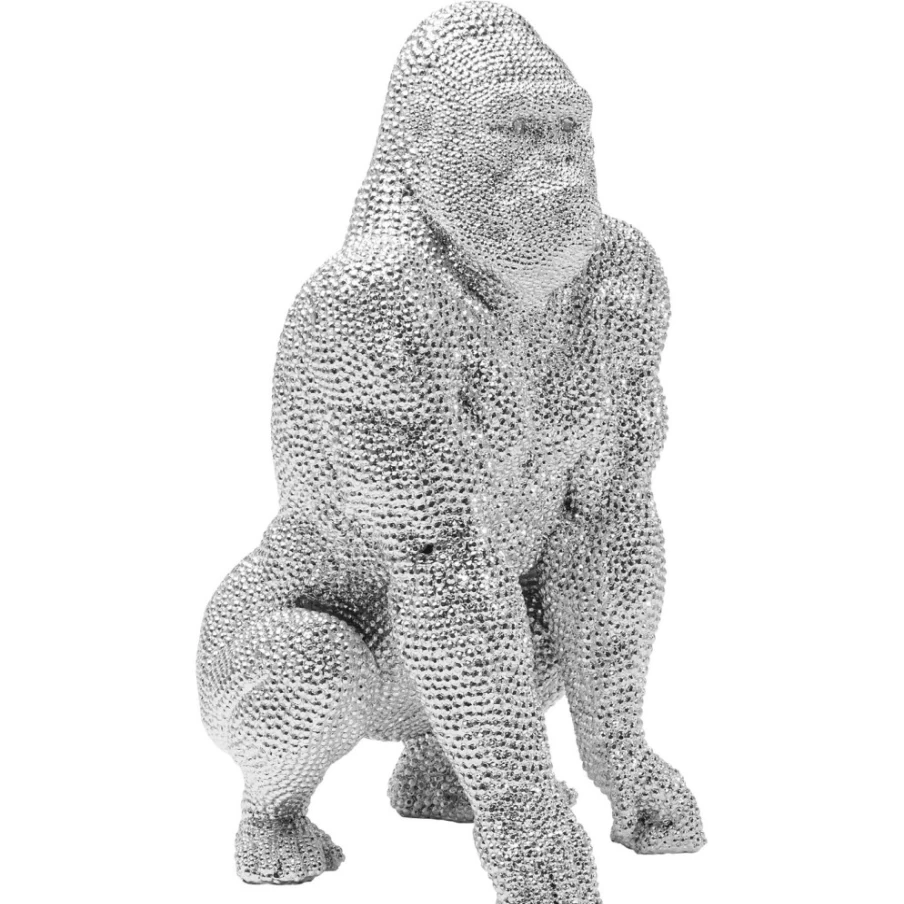KARE Design Modern Silver Shiny Gorilla Statue - 46cm Decorative Figurine for Home & Office