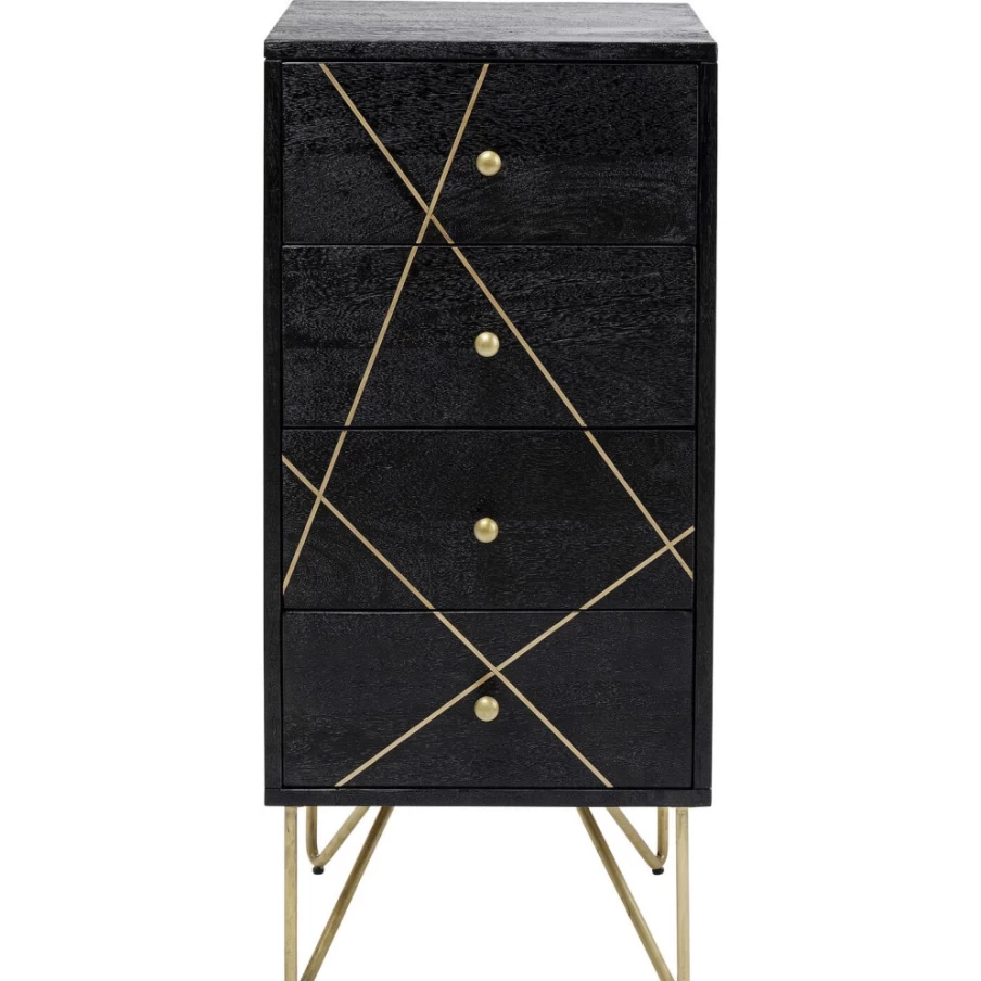 KARE Design Modern Gold Vein Dresser with 4 Drawers, 40 x 88 cm Chest of Drawers for Bedroom Storage