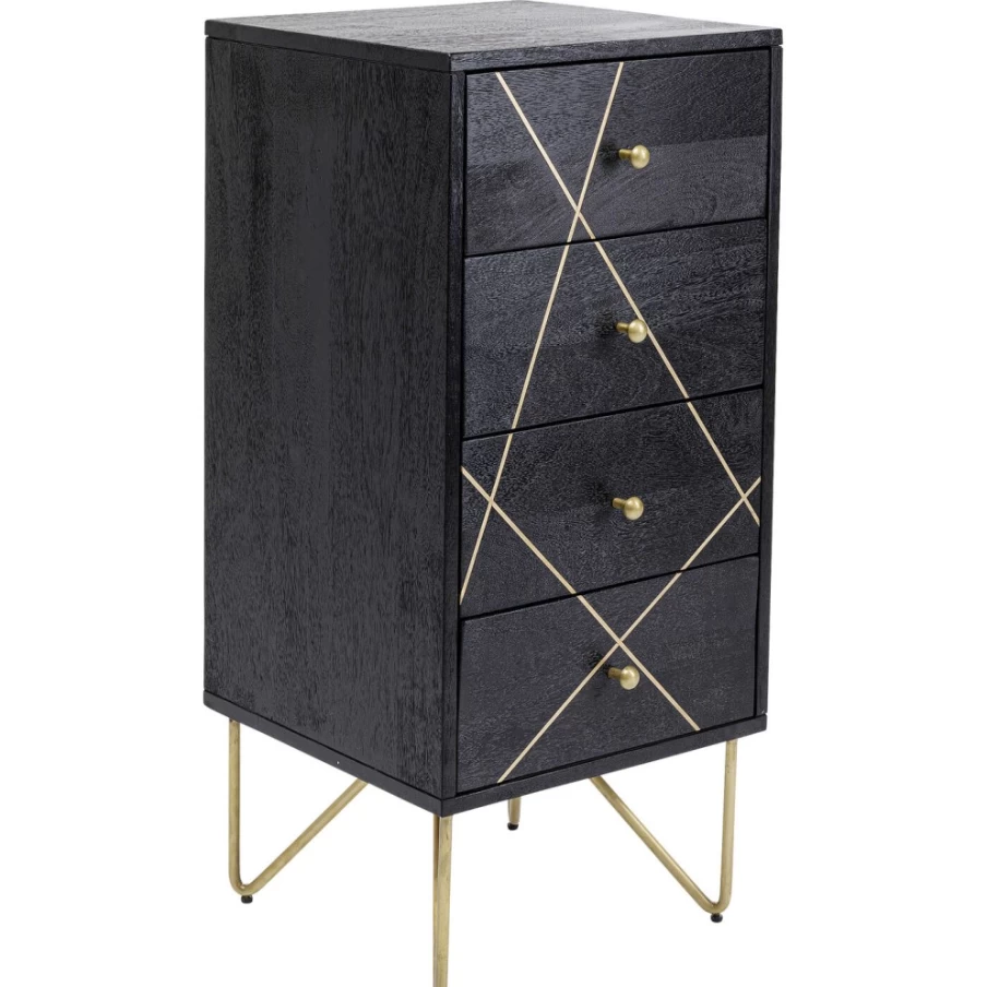 KARE Design Modern Gold Vein Dresser with 4 Drawers, 40 x 88 cm Chest of Drawers for Bedroom Storage