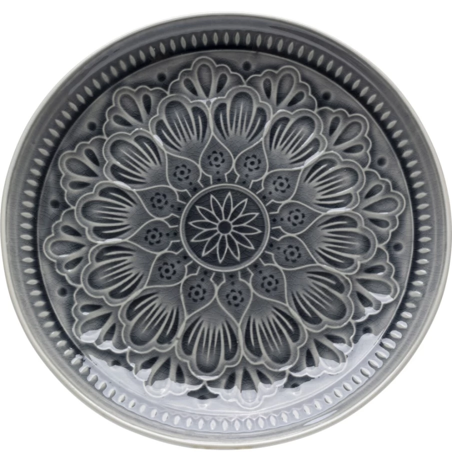 KARE Design Sicilia Mandala Decorative Plate 27cm Grey Handmade Ceramic Home Decor