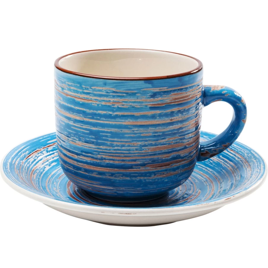 KARE Design Modern Blue Swirl Coffee Cup Set - 2 Piece Ceramic Mugs for Espresso & Tea